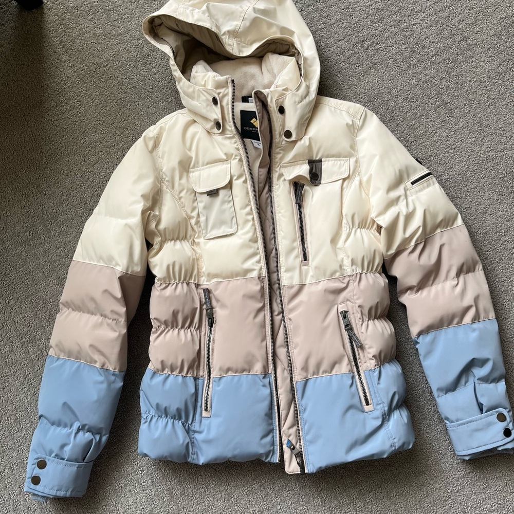 Obermeyer Cream and Tan Ski Jacket with Quilted Insulation
